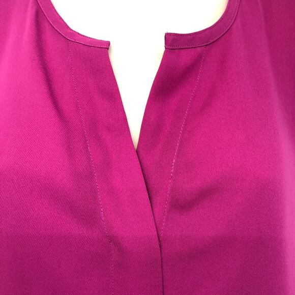 CAbi Campo Fuchsia Pink Split V Neck Popover Tunic Top Mesh Cap Sleeves - Picture 7 of 16